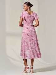 Jolie Moi Pink Petite Mesh Short Sleeve Wrap Midaxi Dress - Image 2 of 6
