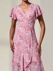 Jolie Moi Pink Petite Mesh Short Sleeve Wrap Midaxi Dress - Image 3 of 6
