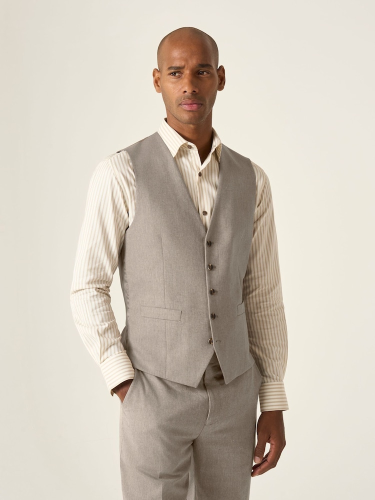 Skopes Natural Single Breasted Tailored Fit Calvados Linen Blend Suit Waistcoat - Image 1 of 4