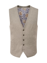 Skopes Natural Single Breasted Tailored Fit Calvados Linen Blend Suit Waistcoat - Image 3 of 4