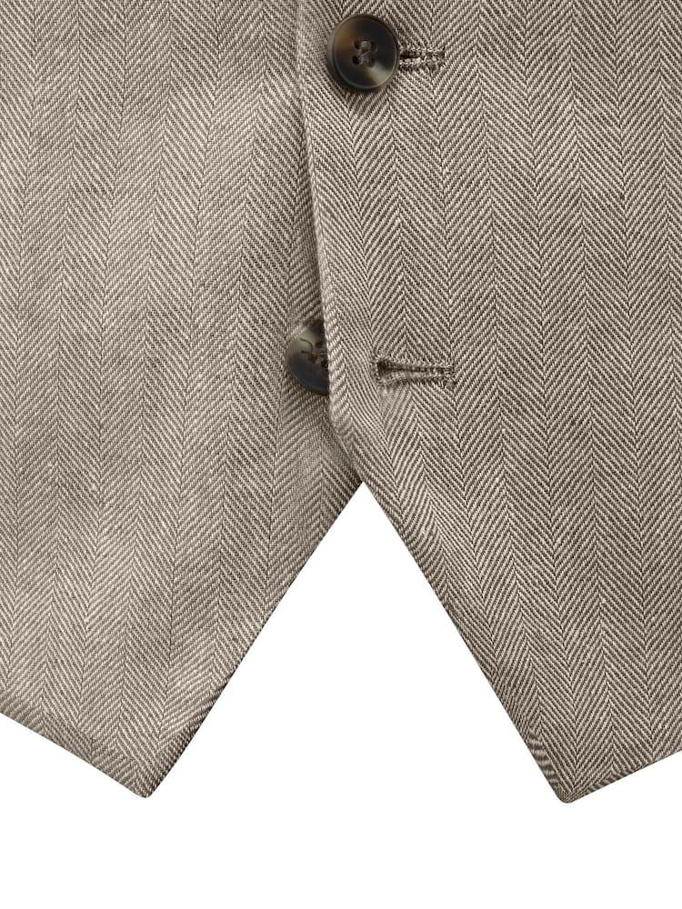 Skopes Natural Single Breasted Tailored Fit Calvados Linen Blend Suit Waistcoat - Image 4 of 4