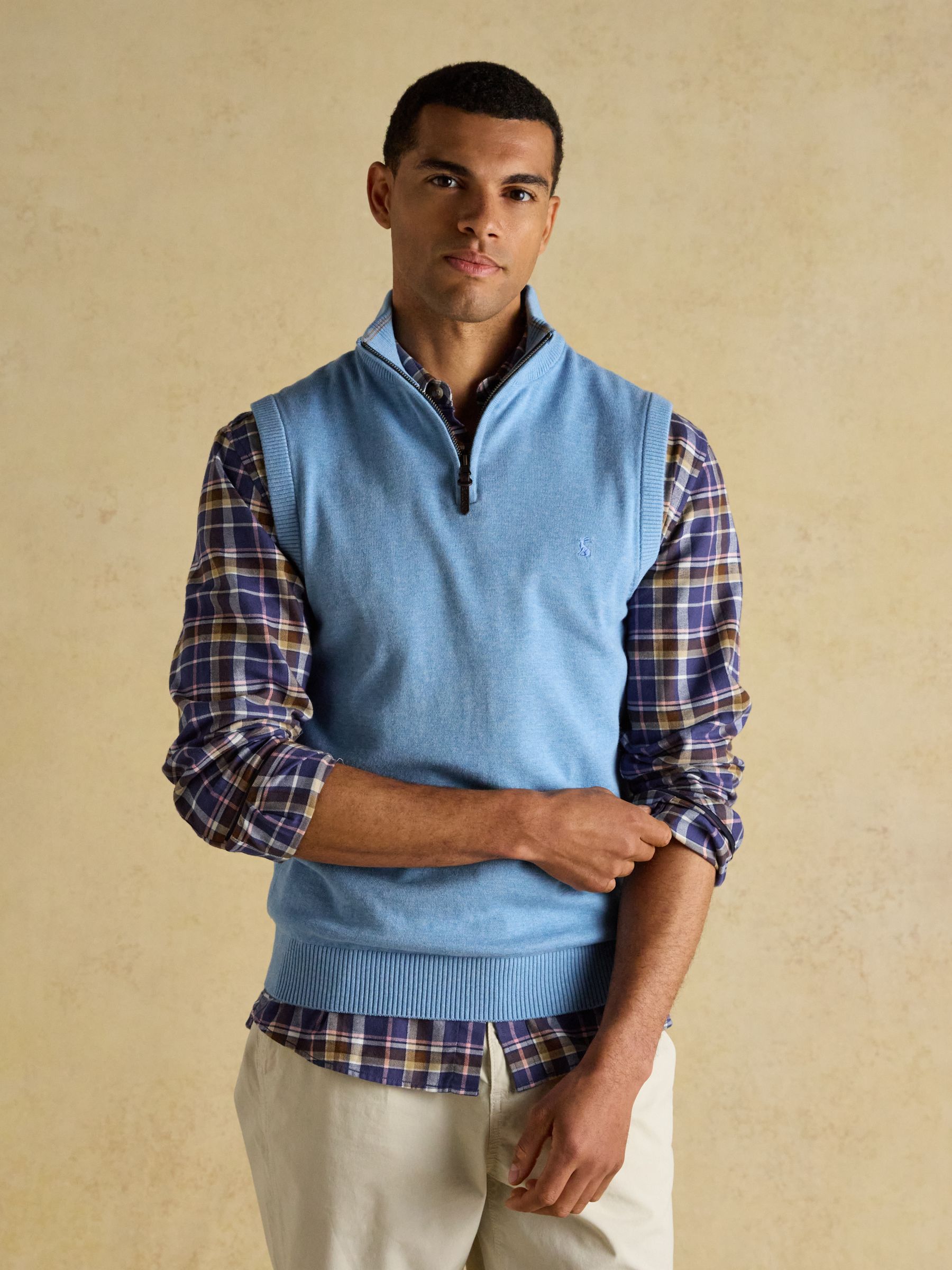 Joules Men's Hillside Quarter Zip Knitted Tank Top Light Blue Large