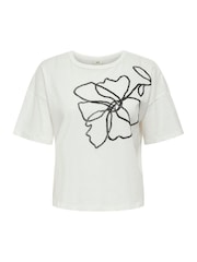 JDY White 100% Cotton Floral Printed T-Shirt - Image 3 of 4