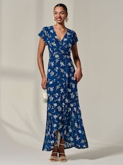 Jolie Moi Blue Floral Ruffle Hem Maxi Dress - Image 3 of 3