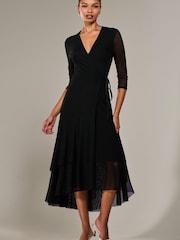 Jolie Moi Black Mesh Wrap Midaxi Dress - Image 1 of 6