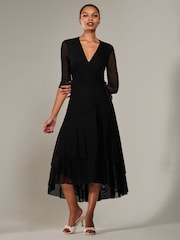Jolie Moi Black Mesh Wrap Midaxi Dress - Image 2 of 6