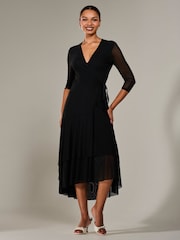 Jolie Moi Black Mesh Wrap Midaxi Dress - Image 3 of 6