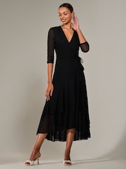 Jolie Moi Black Mesh Wrap Midaxi Dress - Image 4 of 6