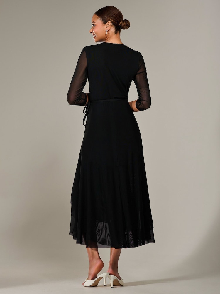 Jolie Moi Black Mesh Wrap Midaxi Dress - Image 6 of 6