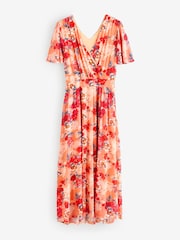 Jolie Moi Red Floral Print Mesh Wrap Maxi Dress - Image 1 of 1