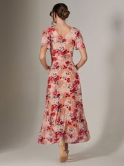 Jolie Moi Red Floral Print Mesh Wrap Maxi Dress - Image 2 of 7