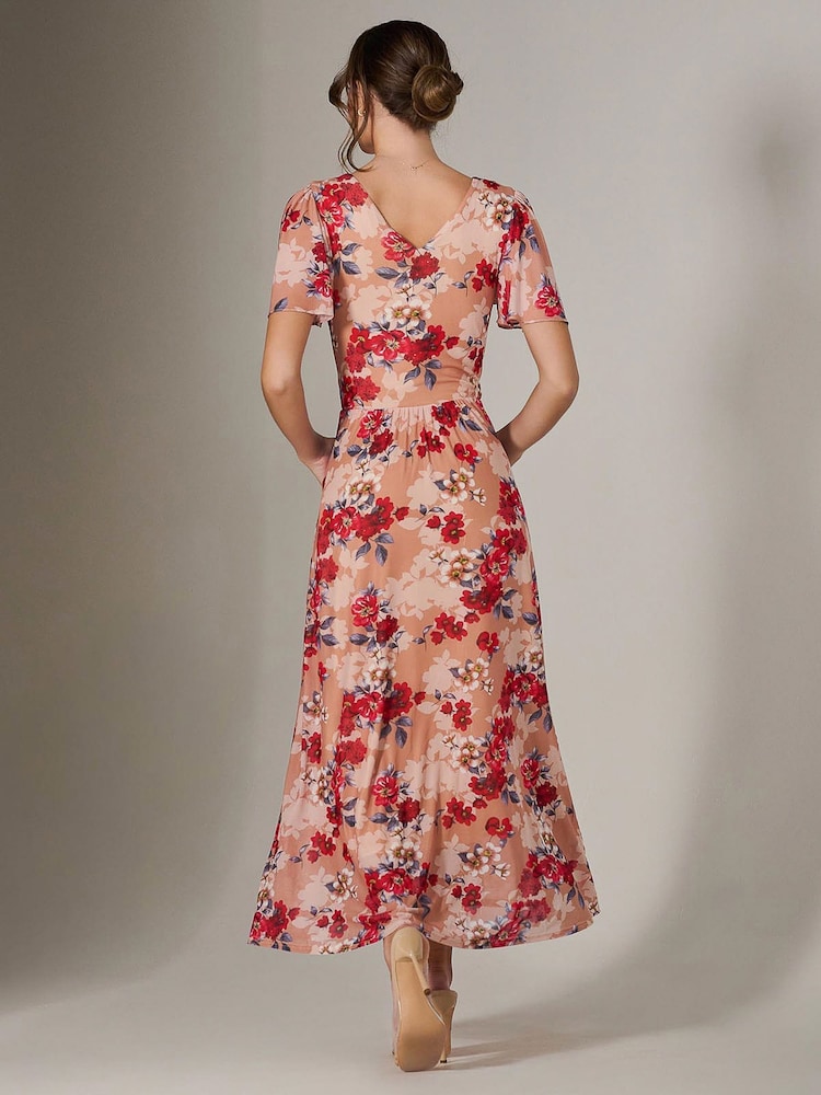 Jolie Moi Red Floral Print Mesh Wrap Maxi Dress - Image 2 of 7