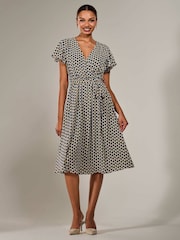 Jolie Moi Black Short Sleeve Side Tie Midi Dress - Image 1 of 6