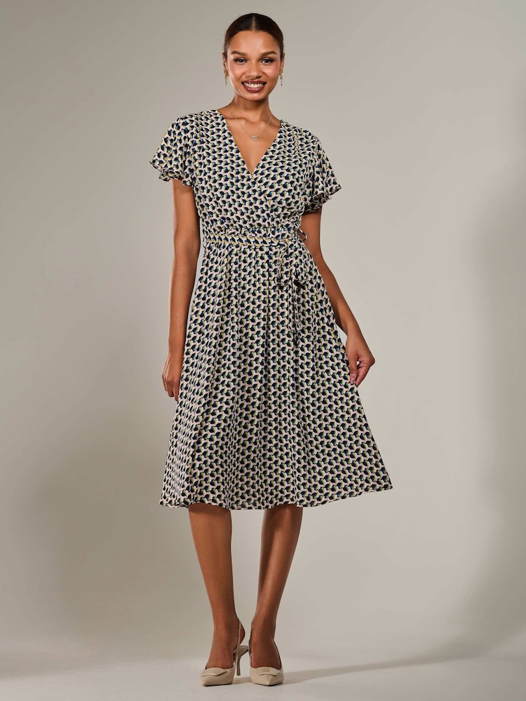 Jolie Moi Black Short Sleeve Side Tie Midi Dress - Image 1 of 6