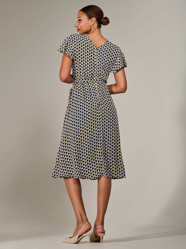 Jolie Moi Black Short Sleeve Side Tie Midi Dress - Image 2 of 6