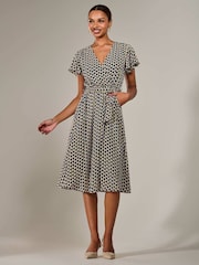 Jolie Moi Black Short Sleeve Side Tie Midi Dress - Image 4 of 6