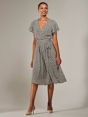 Jolie Moi Black Short Sleeve Side Tie Midi Dress - Image 5 of 6