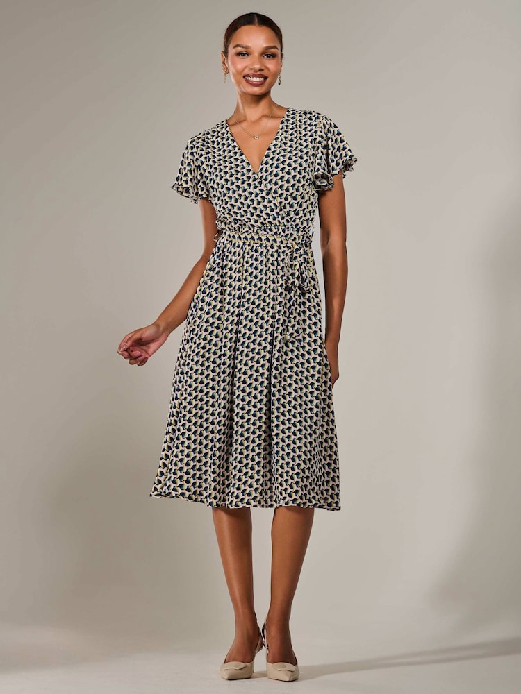Jolie Moi Black Short Sleeve Side Tie Midi Dress - Image 6 of 6