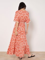 Apricot Orange Ikat Mono Swirl Shimmer Dress - Image 3 of 4