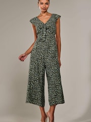 Jolie Moi Green Frill Tie Front Jumpsuit - Image 1 of 6
