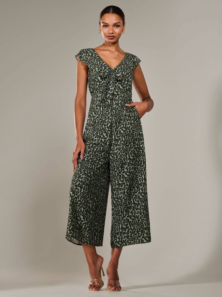 Jolie Moi Green Frill Tie Front Jumpsuit - Image 2 of 6