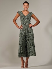 Jolie Moi Green Frill Tie Front Jumpsuit - Image 3 of 6