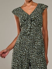Jolie Moi Green Frill Tie Front Jumpsuit - Image 5 of 6