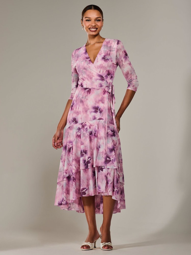 Jolie Moi Pink Mesh Wrap Midaxi Dress - Image 1 of 6