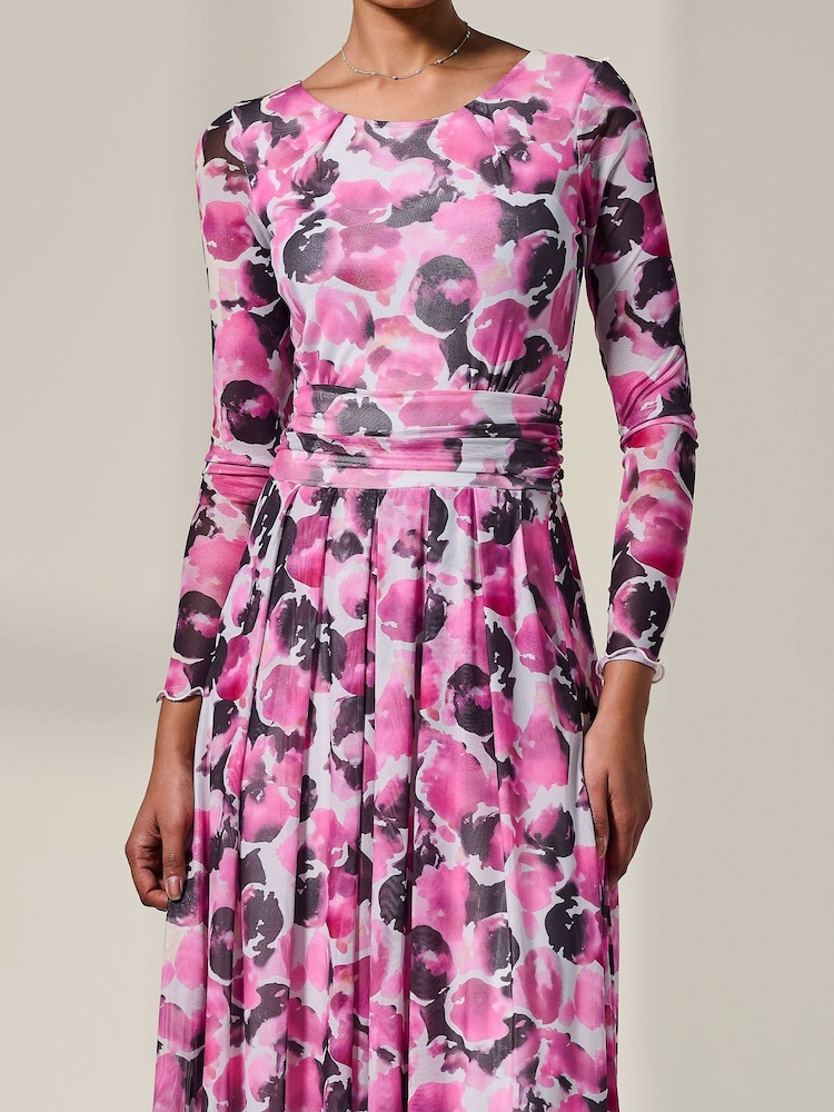 Jolie Moi Pink Mesh Abstract Maxi Dress - Image 2 of 3