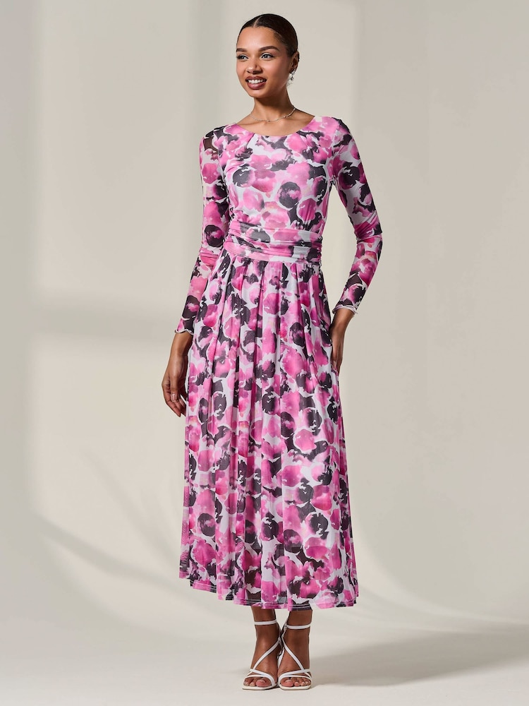Jolie Moi Pink Mesh Abstract Maxi Dress - Image 3 of 3 Jolie Moi Pink Mesh Abstract Maxi Dress - Image 3 of 3