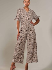 Marrón - Jolie Moi Wide Leg Half Sleeve Jumpsuit - Imagen 1 de 6