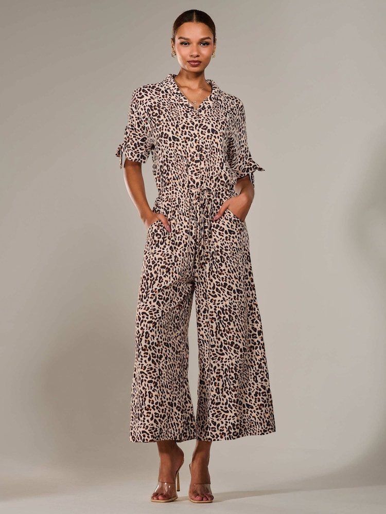 Jolie Moi Brown Wide Fit Wide Leg Half Sleeve Jumpsuit - Image 2 of 6