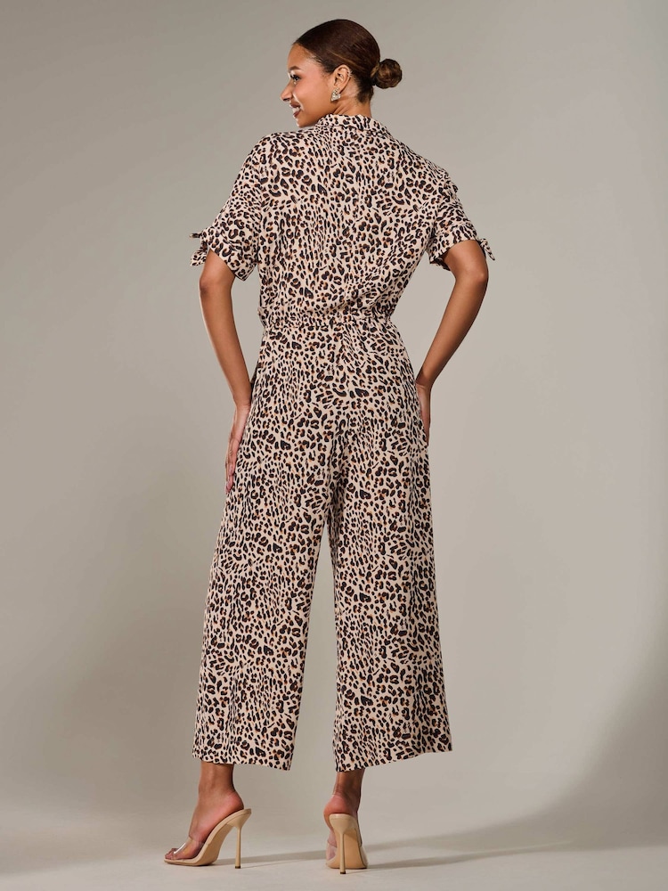 Jolie Moi Brown Wide Fit Wide Leg Half Sleeve Jumpsuit - Image 6 of 6