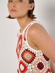 Apricot Red Diamond Crochet Vest Crop Top - Image 1 of 4
