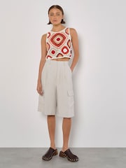Apricot Red Diamond Crochet Vest Crop Top - Image 2 of 4