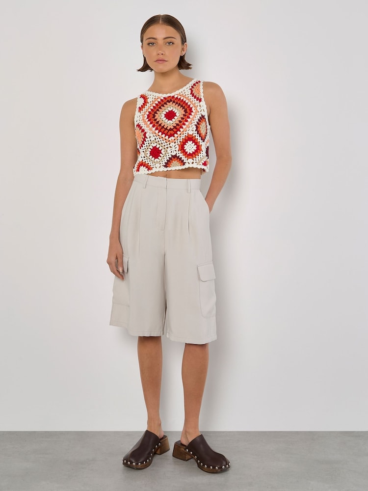 Apricot Red Diamond Crochet Vest Crop Top - Image 2 of 4 Apricot Red Diamond Crochet Vest Crop Top - Image 2 of 4