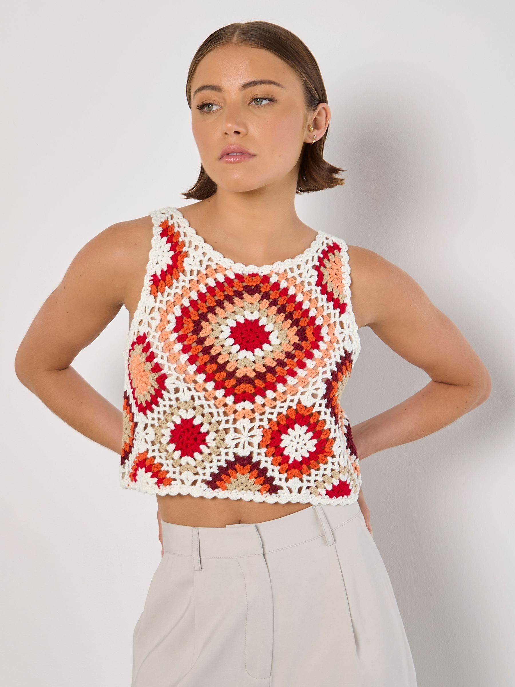 Buy Apricot Red Diamond Crochet Vest Crop Top from the Next UK