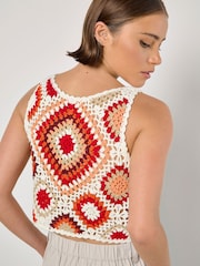 Apricot Red Diamond Crochet Vest Crop Top - Image 4 of 4