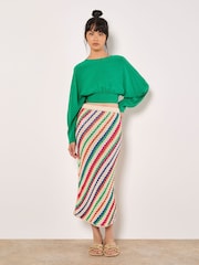 Apricot Multi Diagonal Hand Crochet Midi Skirt - Image 1 of 5
