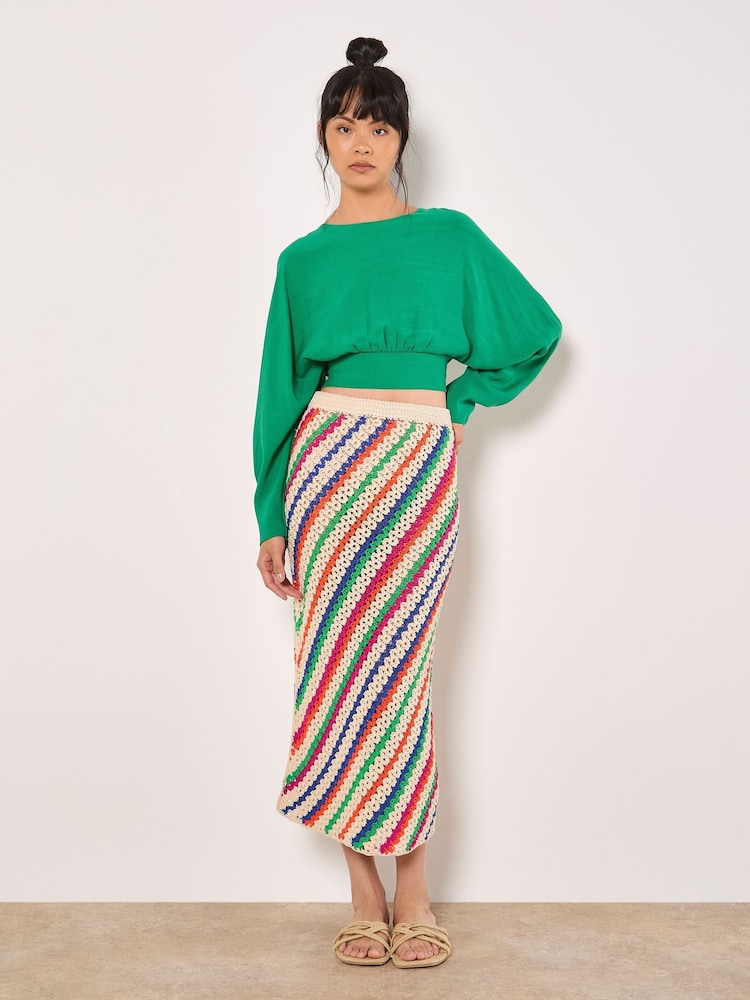 Apricot Multi Diagonal Hand Crochet Midi Skirt - Image 1 of 5