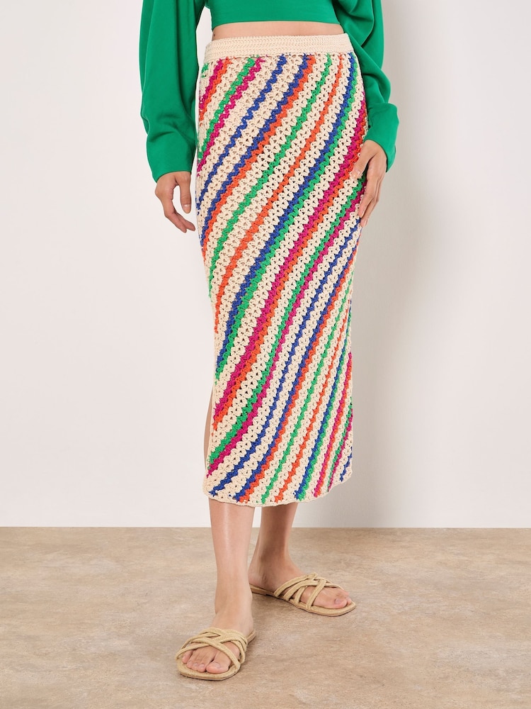 Apricot Multi Diagonal Hand Crochet Midi Skirt - Image 2 of 5
