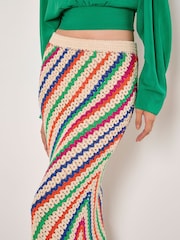 Apricot Multi Diagonal Hand Crochet Midi Skirt - Image 3 of 5