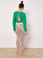 Apricot Multi Diagonal Hand Crochet Midi Skirt - Image 4 of 5