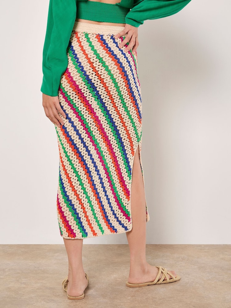 Apricot Multi Diagonal Hand Crochet Midi Skirt - Image 5 of 5