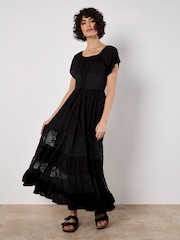 Apricot Black Lace Corset Detail Midi Dress - Image 1 of 5