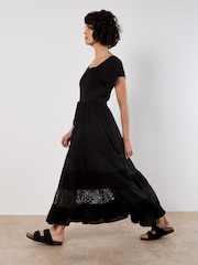 Apricot Black Lace Corset Detail Midi Dress - Image 2 of 5
