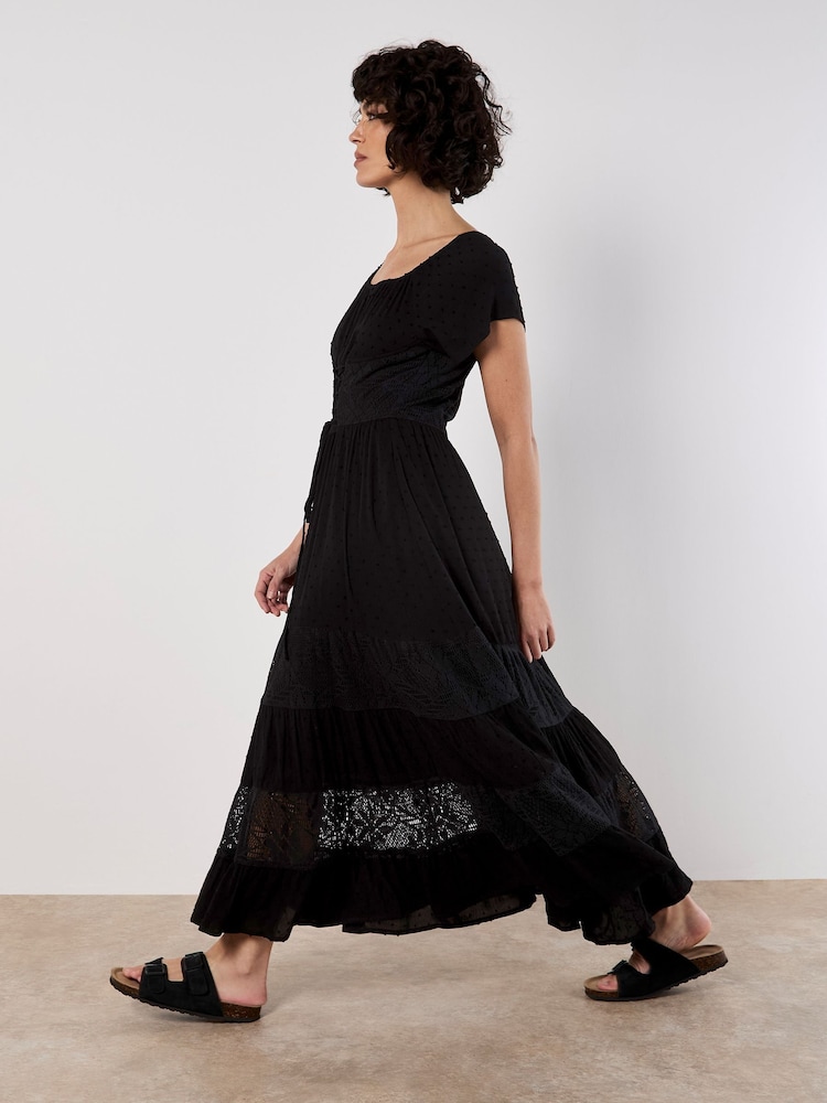 Apricot Black Lace Corset Detail Midi Dress - Image 2 of 5