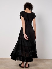 Apricot Black Lace Corset Detail Midi Dress - Image 3 of 5