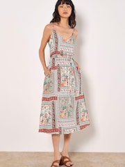Apricot Grey Tropical Scarf Scallop Dress - Image 1 of 5