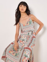 Apricot Grey Tropical Scarf Scallop Dress - Image 2 of 5